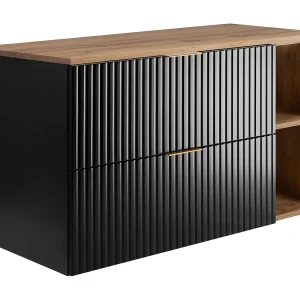 Badkamermeubel, Zwart/Eik Craft + gouden handvat, 100 x 57 x 46 cm