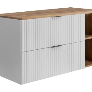 Badkamermeubel, Wit/Eik Craft + zwart handvat, 100 x 57 x 46 cm Badkamermeubel, Wit/Eik Craft + zwart handvat, 100 x 57 x 46 cm