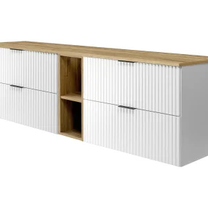 Badkamermeubel, Wit/Eik Craft + zwart handvat, 180 x 57 x 46 cm Badkamermeubel, Wit/Eik Craft + zwart handvat, 180 x 57 x 46 cm