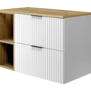 Badkamermeubel, Wit/Eik Craft + zwart handvat, 80 x 57 x 46 cm