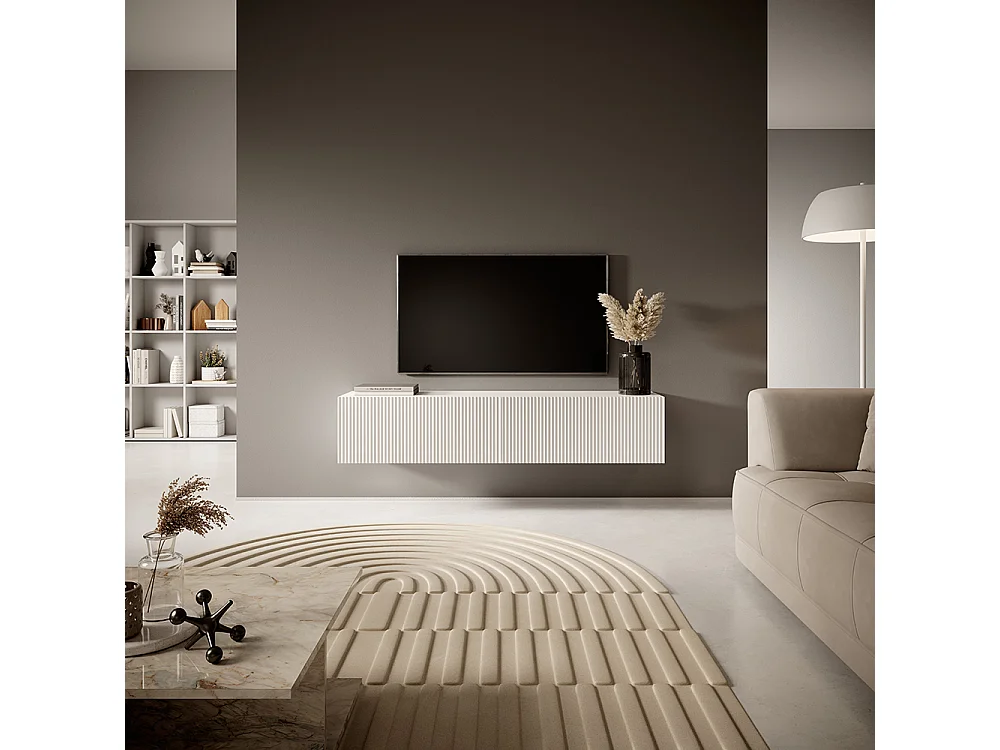 140 cm witte tv-kast met gefreesd front – VELDIO