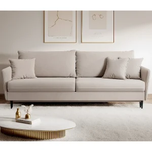 Bank – 221 cm – driezits hydrofoob fluweel – beige – zwarte poten – VOLIO Bank – 221 cm – driezits hydrofoob fluweel – beige – zwarte poten – VOLIO