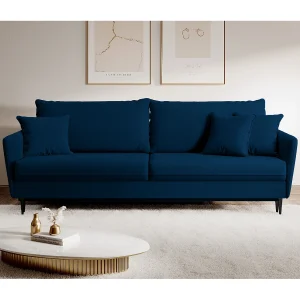 Bank – 221 cm – driezits hydrofoob fluweel – marineblauw – zwarte poten – VOLIO Bank – 221 cm – driezits hydrofoob fluweel – marineblauw – zwarte poten – VOLIO