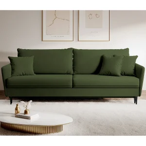 Bank – 221 cm – driezits hydrofoob fluweel – olijfgroen – zwarte poten – VOLIO Bank – 221 cm – driezits hydrofoob fluweel – olijfgroen – zwarte poten – VOLIO