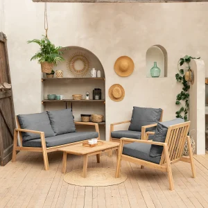 Acacia tuinmeubelset GILI – grijze kussens