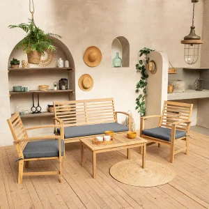 Acacia tuinmeubelset GOA 4 zits – grijze kussens