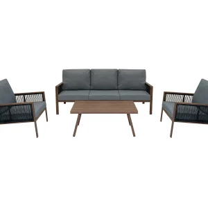 Aluminium 4-Delige Loungeset | Tuinbank Tafel Stoelen | Houteffect | Tuin/Buiten Aluminium 4-Delige Loungeset | Tuinbank Tafel Stoelen | Houteffect | Tuin/Buiten