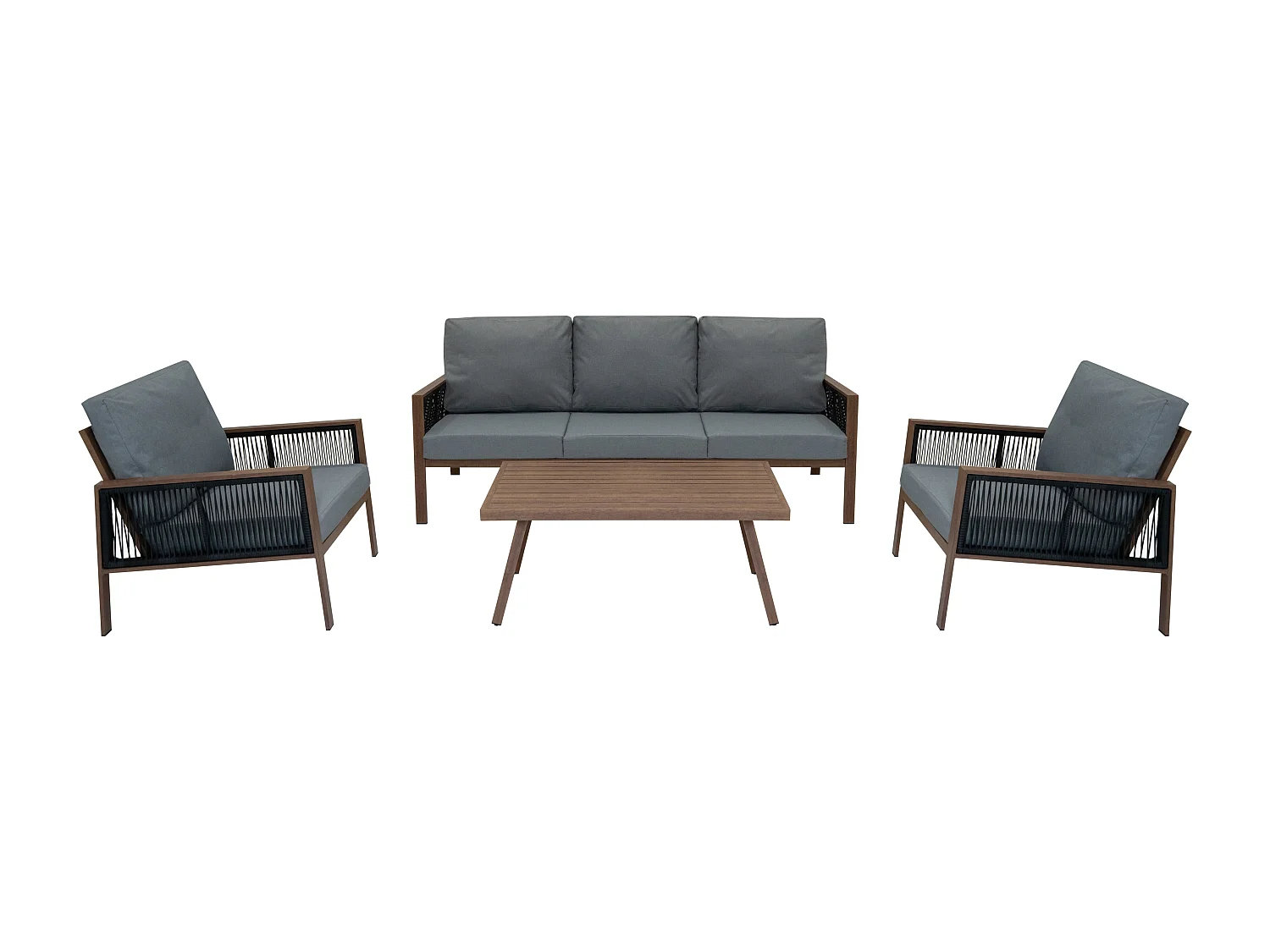 Aluminium 4-Delige Loungeset | Tuinbank Tafel Stoelen | Houteffect | Tuin/Buiten