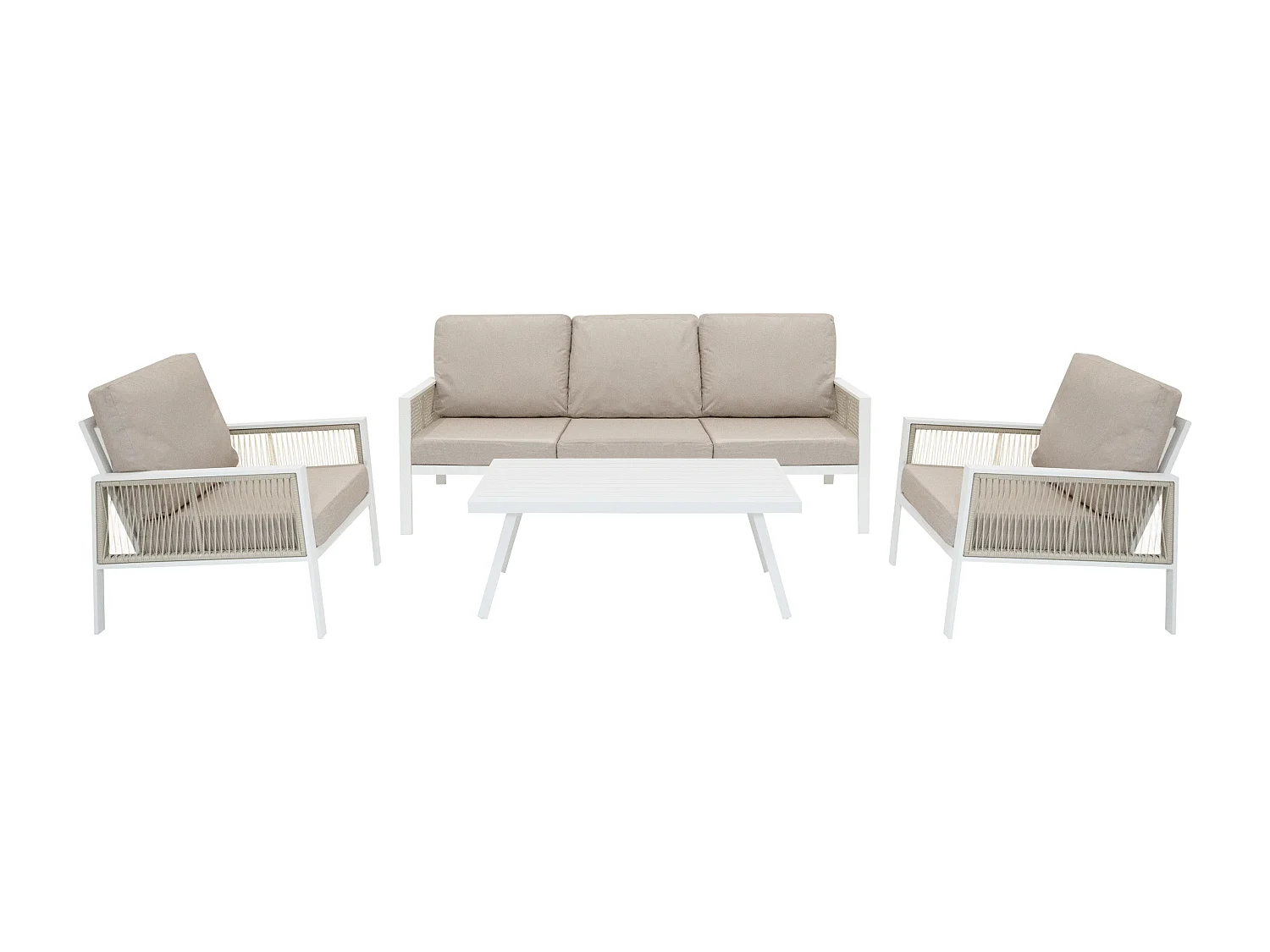 Aluminium 4-Delige Loungeset | Tuinbank Tafel Stoelen | Wit | Tuin/Buiten