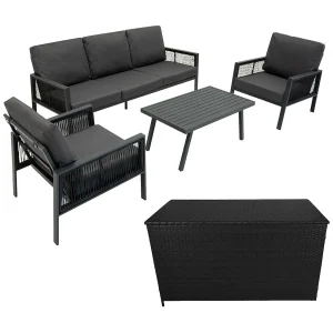 Aluminium Tuinmeubel Set 4-Delig Antraciet Grijs Rotan Opbergbox Zwart 582L Aluminium Tuinmeubel Set 4-Delig Antraciet Grijs Rotan Opbergbox Zwart 582L