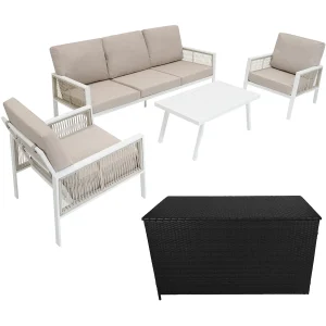 Aluminium Tuinmeubel Set 4-Delig Wit Rotan Opbergbox Zwart 582L Aluminium Tuinmeubel Set 4-Delig Wit Rotan Opbergbox Zwart 582L