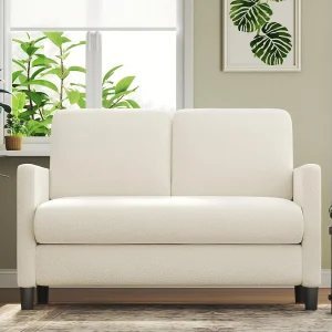2 -Seater Comfort Sofa in teddy fluweel beige, met diepe stoel van 55 cm en armleuningen – 128x78x89cm 2 -Seater Comfort Sofa in teddy fluweel beige, met diepe stoel van 55 cm en armleuningen – 128x78x89cm
