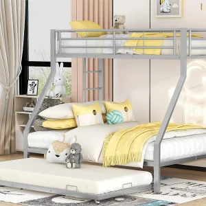 4-zits onderschuifbed – 140 x 200 cm + 2 x 90 x 200 cm – metaal – lattenbodem – kleur grijs 4-zits onderschuifbed – 140 x 200 cm + 2 x 90 x 200 cm – metaal – lattenbodem – kleur grijs