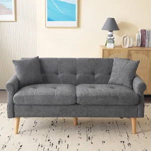 2-zits chenille stoffen bank met dikke kussens – 162 x 74 x 77 cm – voor woonkamer, slaapkamer – Lichtgrijs 2-zits chenille stoffen bank met dikke kussens – 162 x 74 x 77 cm – voor woonkamer, slaapkamer – Lichtgrijs