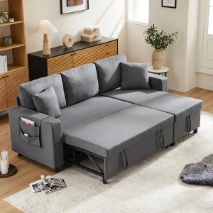 3-zits slaapbank met opbergruimte, slaapbank – 216 x 135 x 83 cm – met slaapfunctie – Donkergrijs 3-zits slaapbank met opbergruimte, slaapbank – 216 x 135 x 83 cm – met slaapfunctie – Donkergrijs