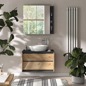Badkamermeubelset antraciet/artisan 80x45x50 edelin Badkamermeubelset antraciet/artisan 80x45x50 edelin