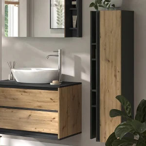Badkamerkast antraciet/artisan 35x32x120 edelin Badkamerkast antraciet/artisan 35x32x120 edelin