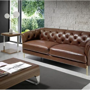 2-zitsbank in bruin leder en goudkleurig staal 6139 ANGEL CERDA
