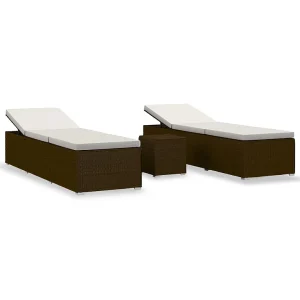 3-delige Ligbeddenset met theetafel poly rattan bruin 3-delige Ligbeddenset met theetafel poly rattan bruin