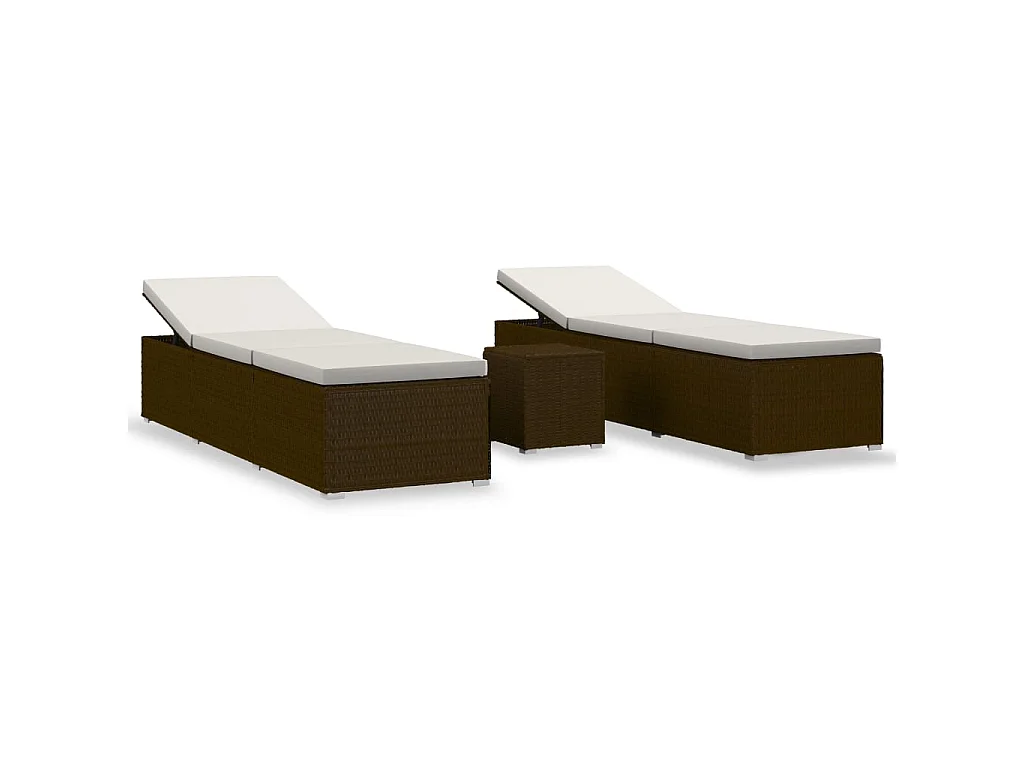 3-delige Ligbeddenset met theetafel poly rattan bruin