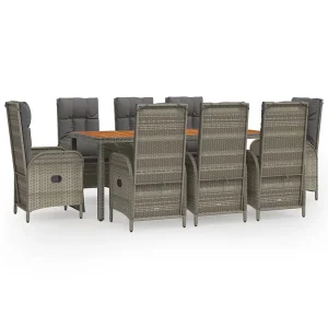 9-delige Tuinset met kussens poly rattan grijs 9-delige Tuinset met kussens poly rattan grijs