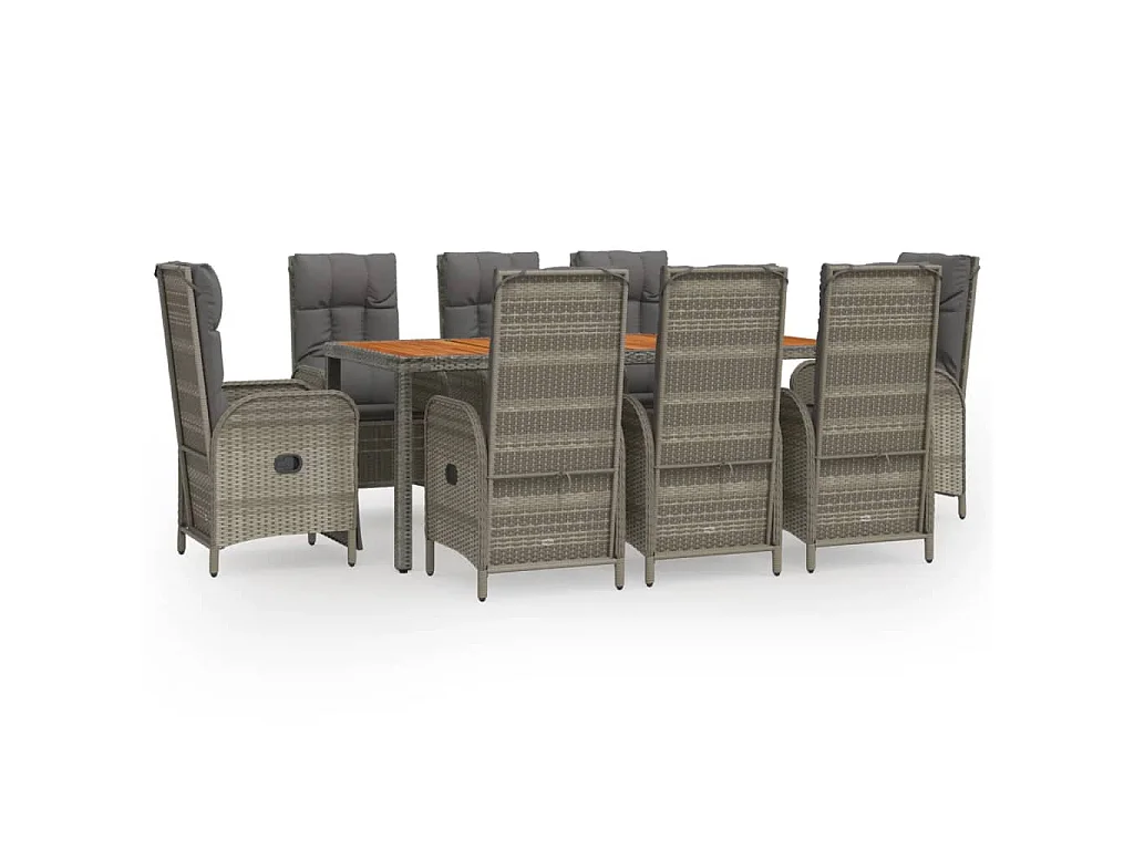 9-delige Tuinset met kussens poly rattan grijs