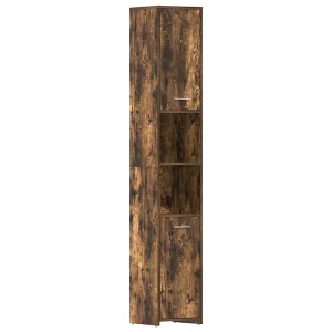 Badkamerkast 30x30x183,5 cm bewerkt hout gerookt eikenkleurig