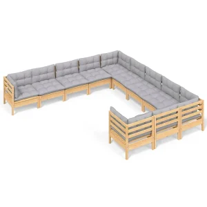 11-delige Loungeset met grijze kussens grenenhout 11-delige Loungeset met grijze kussens grenenhout