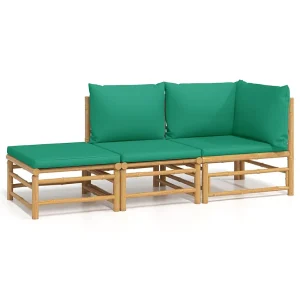 3-delige Loungeset met kussens bamboe groen 3-delige Loungeset met kussens bamboe groen