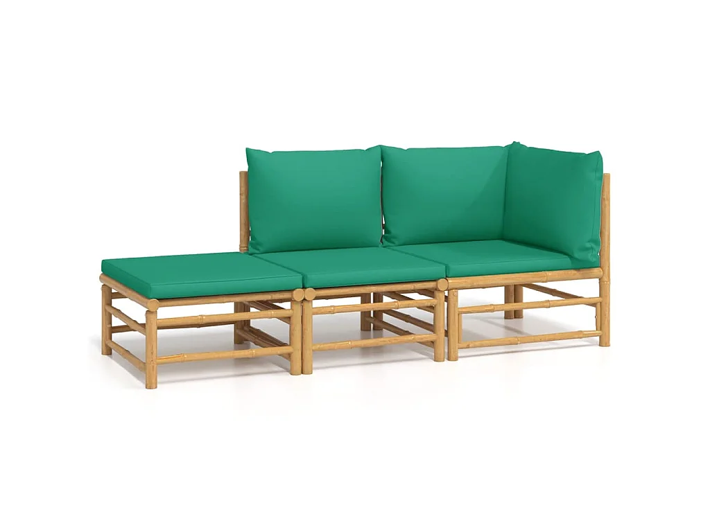 3-delige Loungeset met kussens bamboe groen