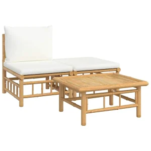 3-delige Loungeset met kussens bamboe crèmewit 3-delige Loungeset met kussens bamboe crèmewit