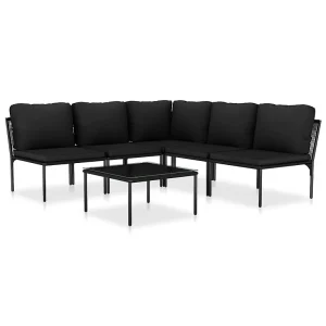 6-delige Loungeset met kussens PVC zwart 6-delige Loungeset met kussens PVC zwart