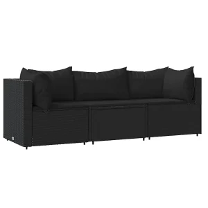 3-delige Loungeset met kussens poly rattan zwart 3-delige Loungeset met kussens poly rattan zwart