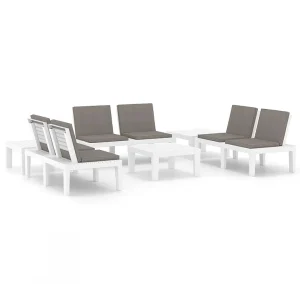 6-delige Loungeset met kussens kunststof wit 6-delige Loungeset met kussens kunststof wit