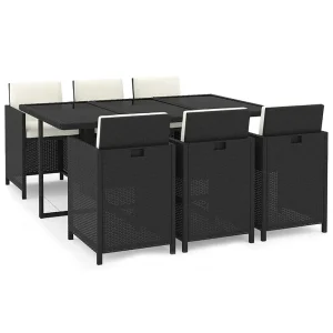 7-delige Tuinset met kussens poly rattan zwart 7-delige Tuinset met kussens poly rattan zwart