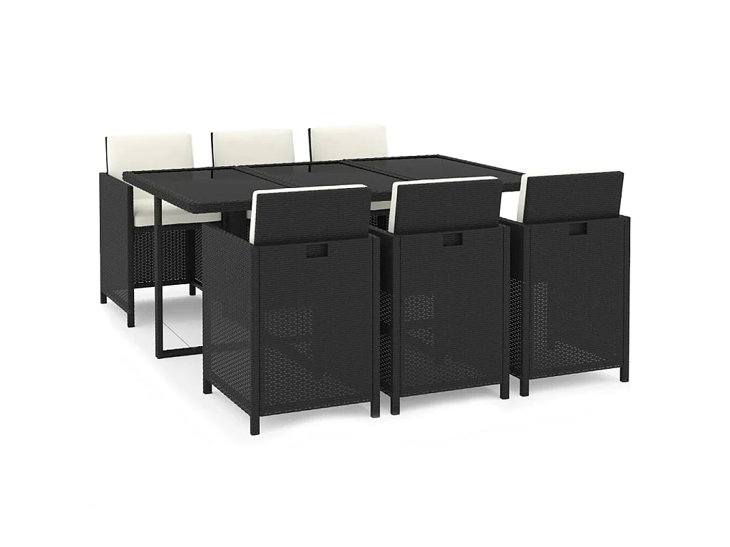 7-delige Tuinset met kussens poly rattan zwart