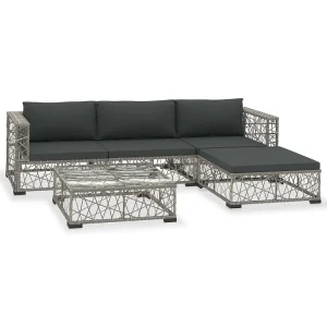 5-delige Loungeset met kussens poly rattan grijs 5-delige Loungeset met kussens poly rattan grijs