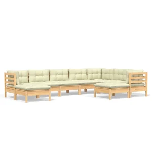 9-delige Loungeset met crèmekleurige kussens massief grenenhout 9-delige Loungeset met crèmekleurige kussens massief grenenhout