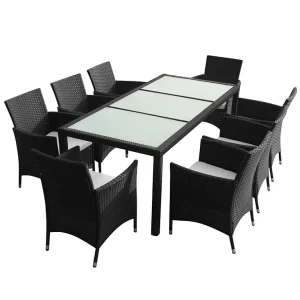 9-delige Tuinset met kussens poly rattan zwart 9-delige Tuinset met kussens poly rattan zwart