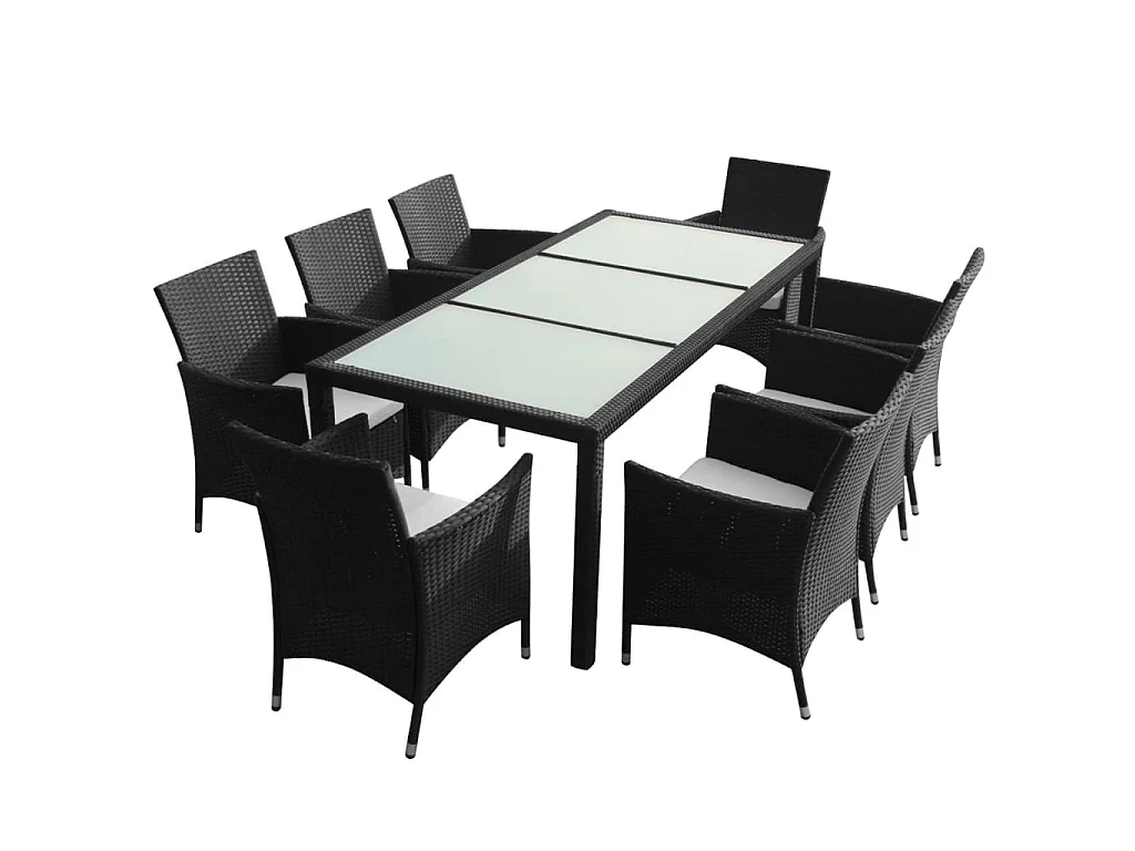 9-delige Tuinset met kussens poly rattan zwart