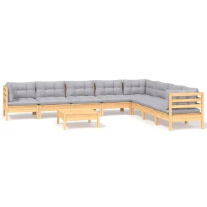 9-delige Loungeset met grijze kussens massief grenenhout 9-delige Loungeset met grijze kussens massief grenenhout