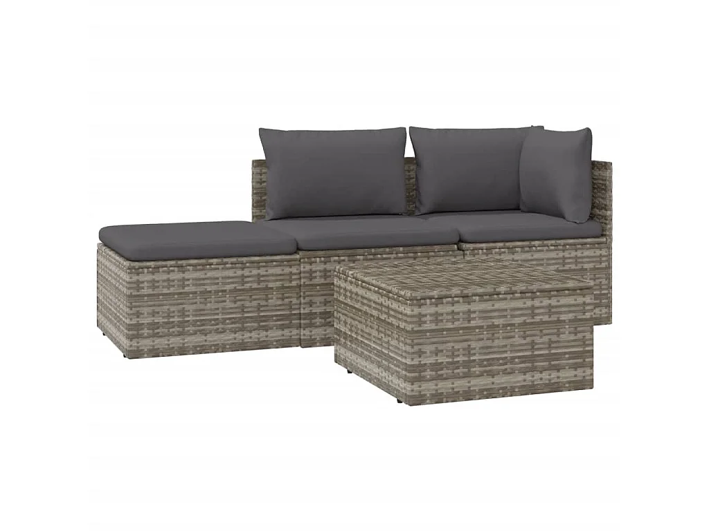 4-delige Loungeset met kussens poly rattan grijs