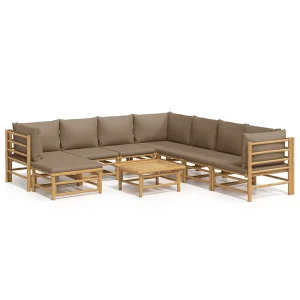 9-delige Loungeset met kussens bamboe taupe 9-delige Loungeset met kussens bamboe taupe
