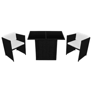 3-delige Bistroset met kussens poly rattan zwart