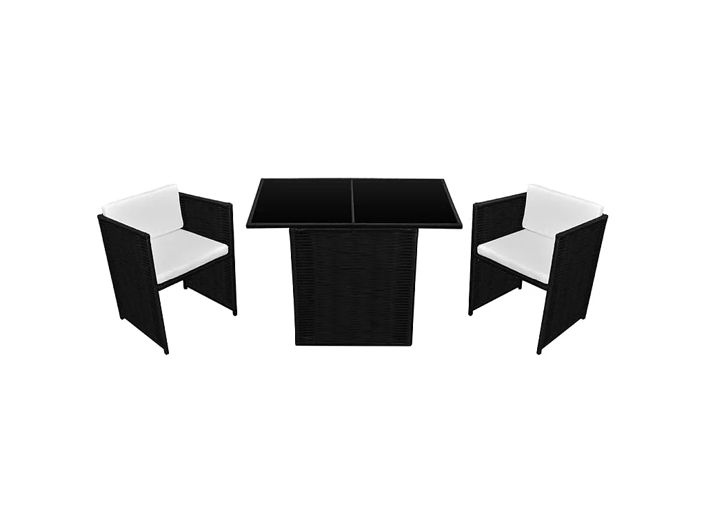 3-delige Bistroset met kussens poly rattan zwart