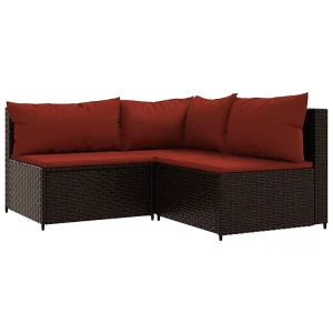 3-delige Loungeset met kussens poly rattan bruin 3-delige Loungeset met kussens poly rattan bruin