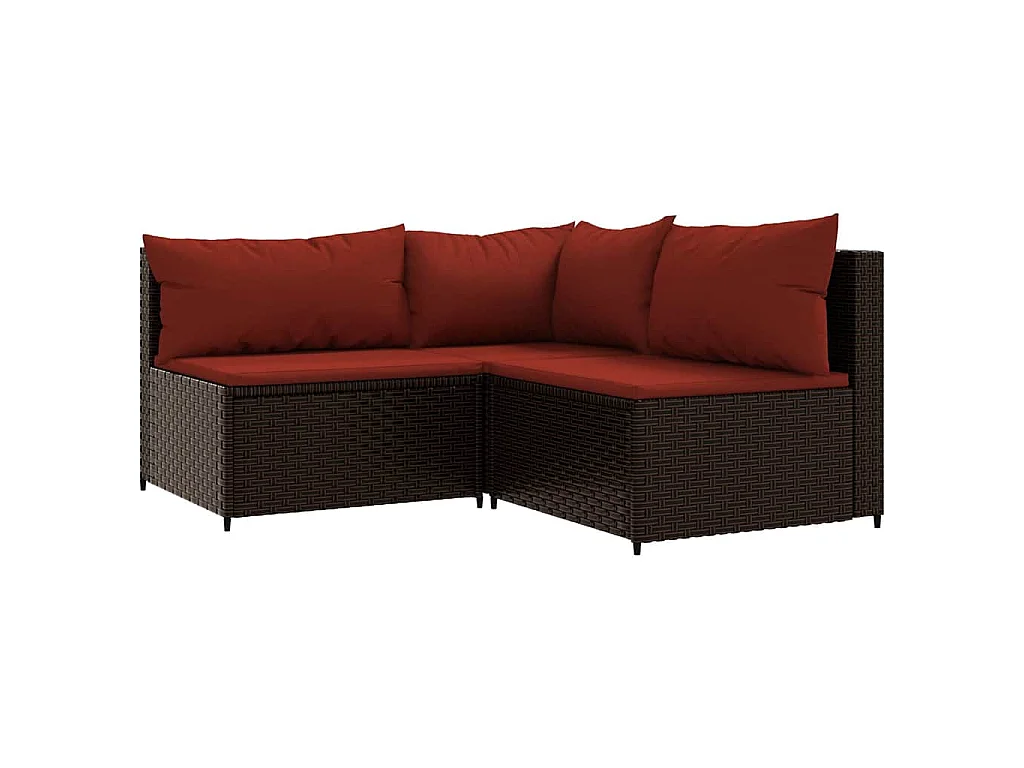 3-delige Loungeset met kussens poly rattan bruin