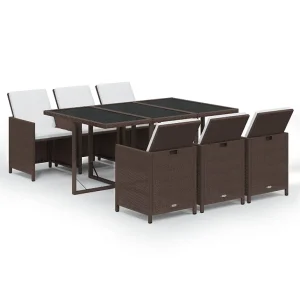 7-delige Tuinset met kussens poly rattan bruin 7-delige Tuinset met kussens poly rattan bruin