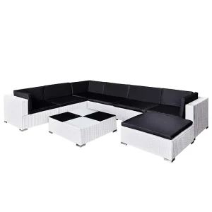 8-delige Loungeset met kussens poly rattan wit 8-delige Loungeset met kussens poly rattan wit
