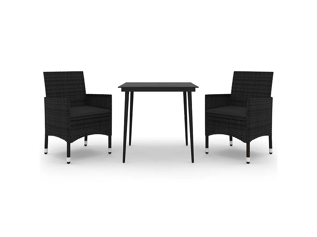 3-delige Tuinset met kussens poly rattan en glas
